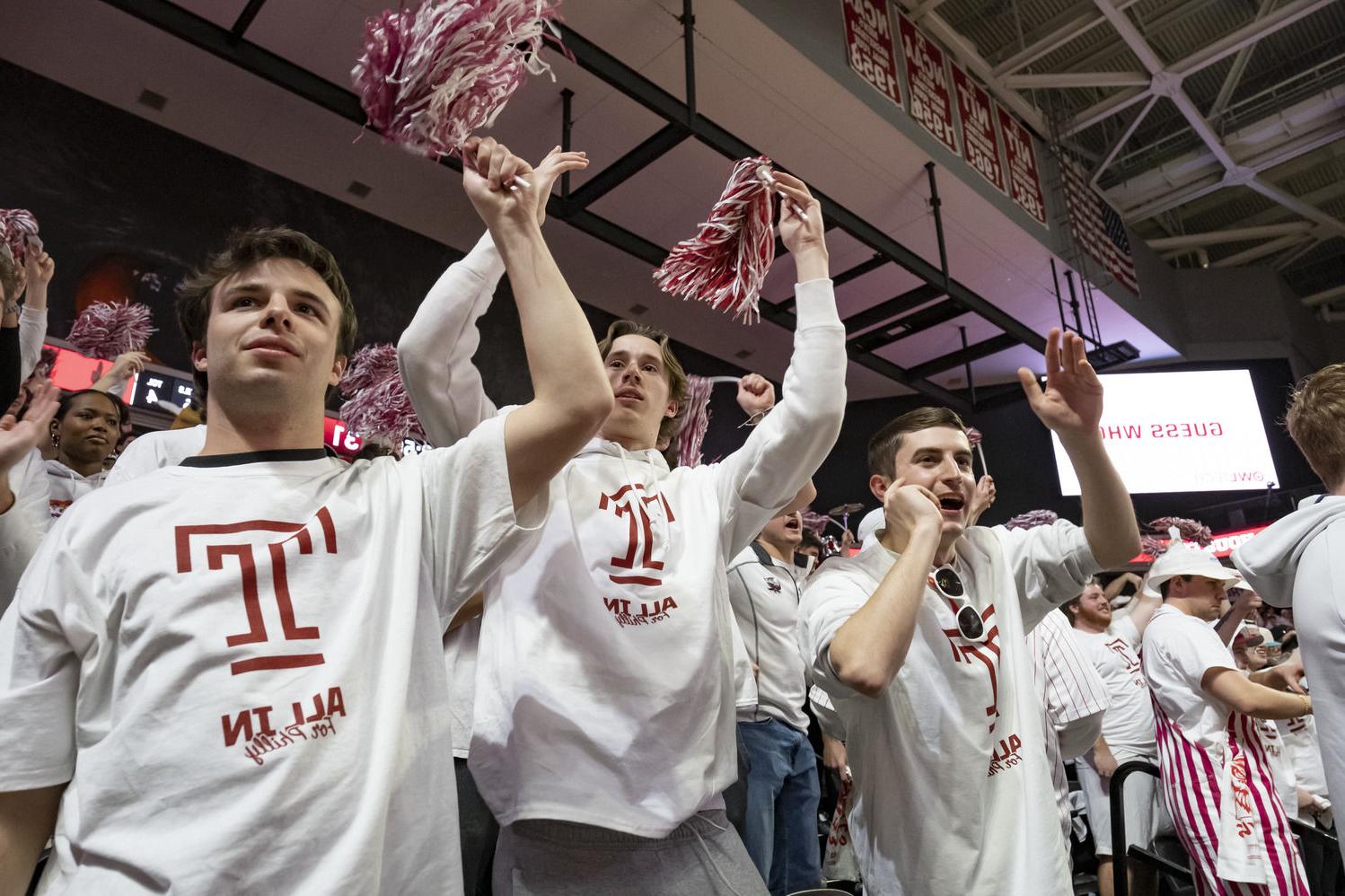 An image of the fan section of a Temple basketball game. 